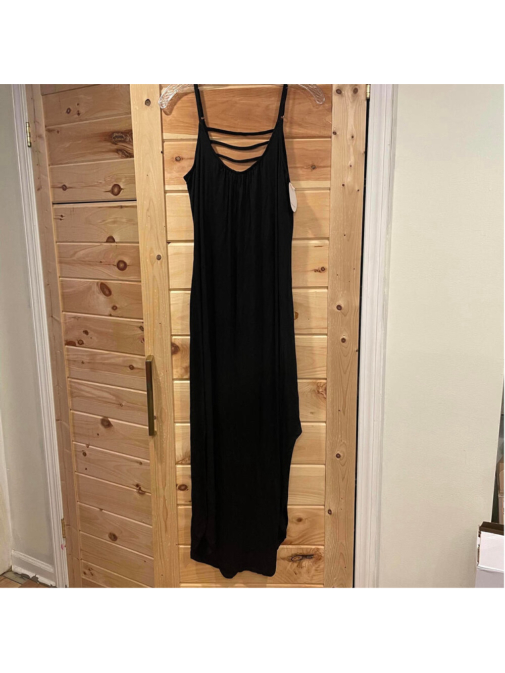 Mandarin Blue Black Maxi Dress with Strappy Detail